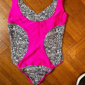 Pink, Black and White Spandex Leotard Size 10